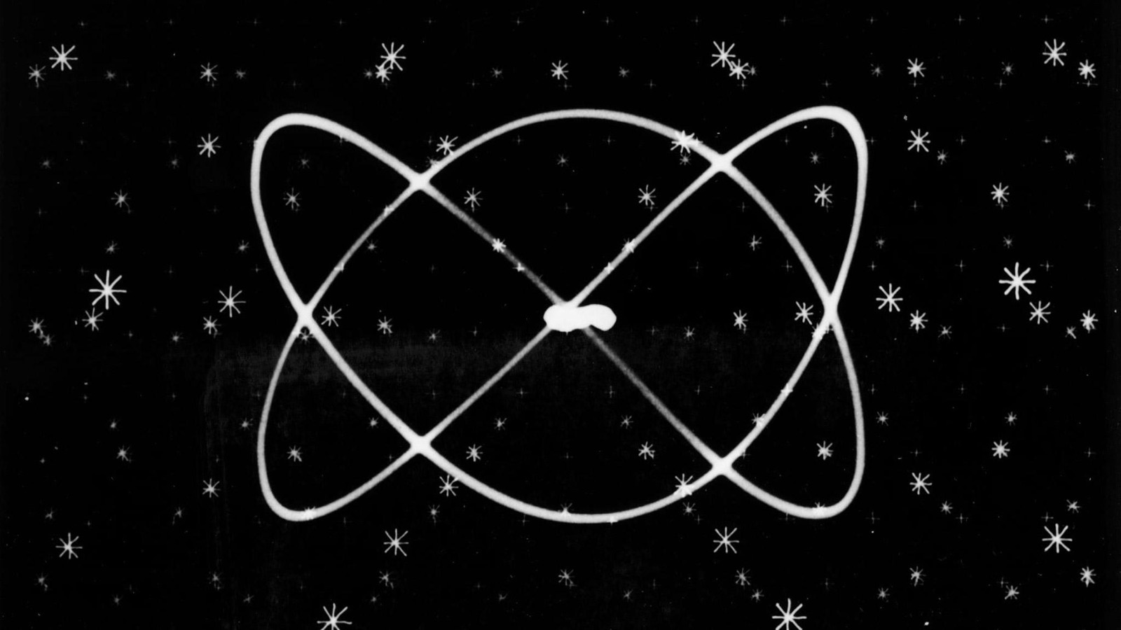 A frame from Around Is Around showing one of the Lissajous figures McLaren and Evelyn Lambart photographed directly off an oscilloscope screen.