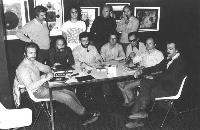 Members of Grupo de los Trece, the artists' group sponsored by CAyC, in the photograph the V&A uses to illustrate its account of the Centro de Arte y Comunicacion.