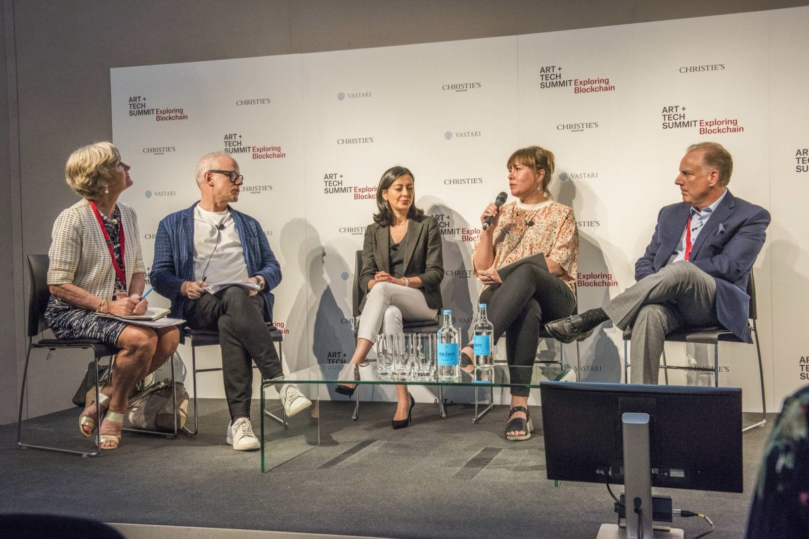 A panel photograph from the inaugural Christie's Art+Tech Summit in London, with Hans Ulrich Obrist among the speakers.