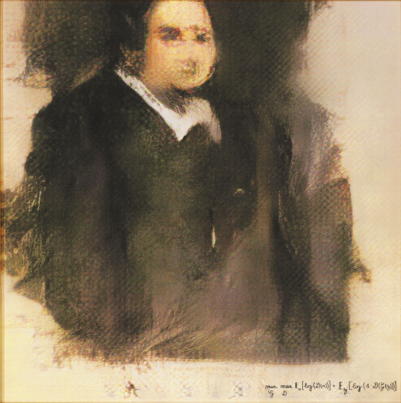 Portrait of Edmond de Belamy, the GAN-generated print sold by Christie's in October 2018 for $432,500; this is the auction image Christie's published for the lot.