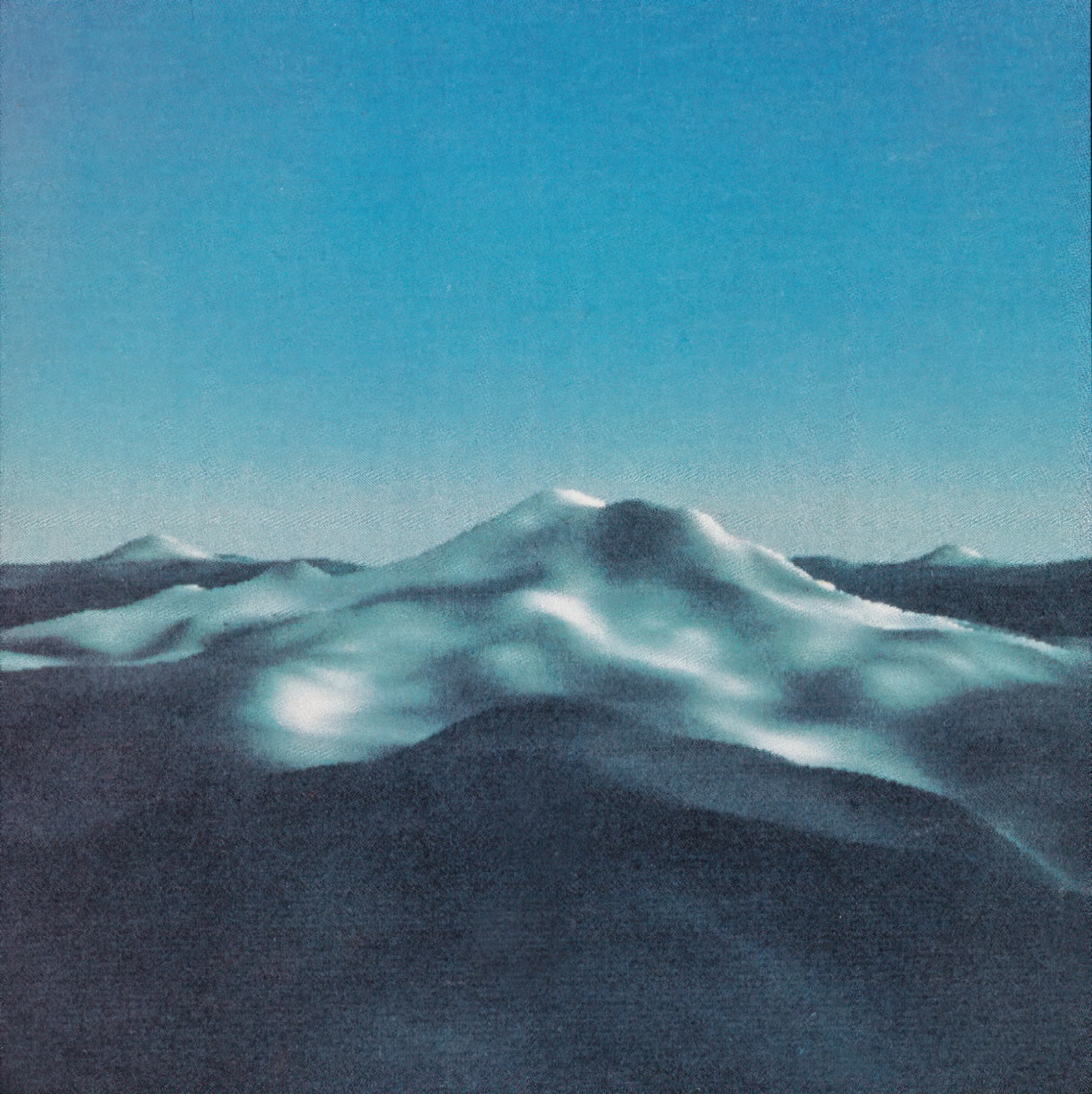 Loren Carpenter's fractal-terrain rendering of Mount Rainier, from his film Vol Libre, shown in the SIGGRAPH 1980 Art Show; Carpenter co-authored the 1982 paper that set out the stochastic subdivision method behind images like this one.
