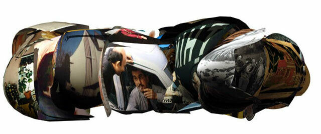 Curved three-dimensional forms covered in photographic imagery, from Apartment.