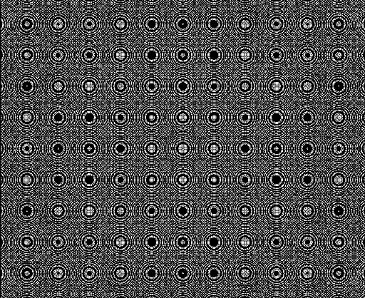 Algorithmic Texture, one of George Legrady's Noise-to-Signal Studies: a dense grid of concentric halftone rosettes generated by image-processing algorithms. Legrady's own project page records that this series was shown in Digital Photography at SF Camerawork in 1988; the image is a work from the exhibition, not the catalogue.