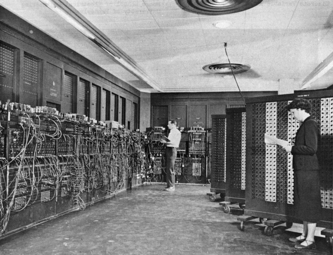 Glen Beck and Betty Snyder Holberton working at ENIAC’s programming panels at the Ballistic Research Laboratory.