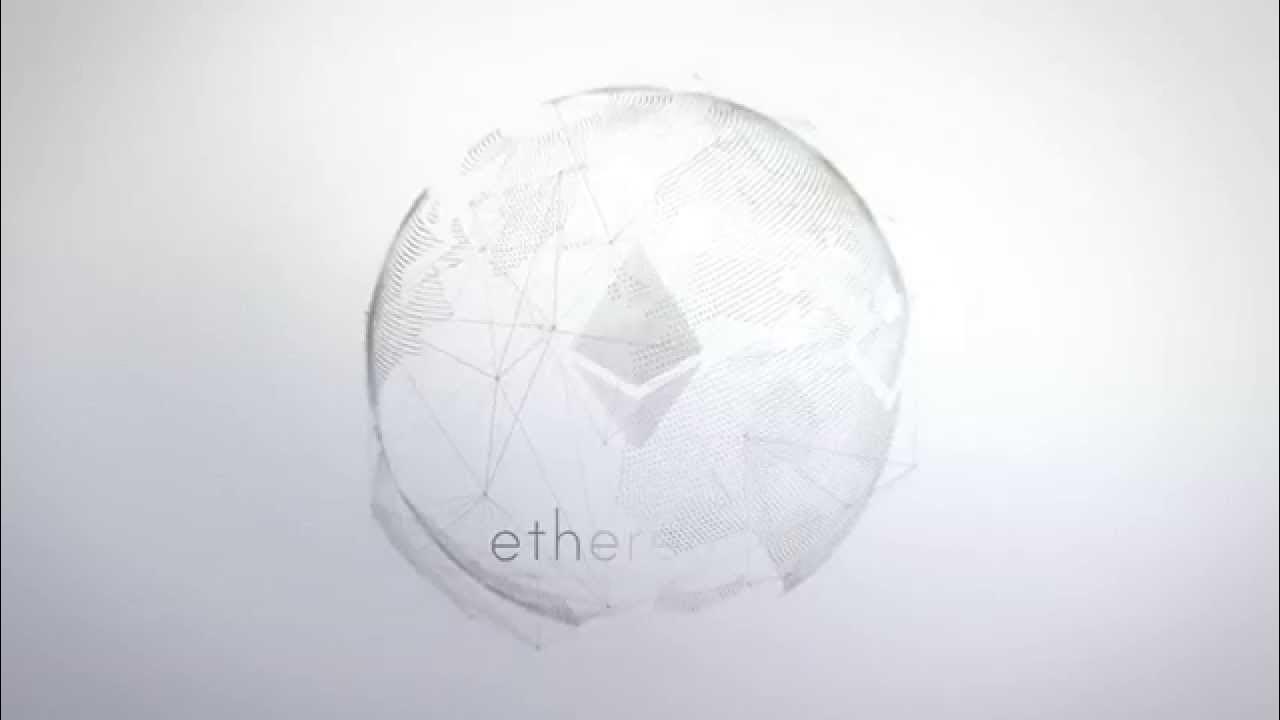 A translucent globe of fine network lines surrounds the Ethereum diamond mark on a pale background.