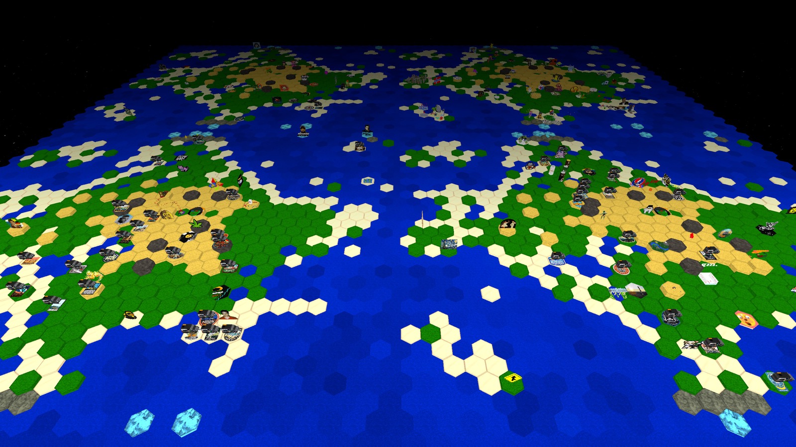 A render of the Etheria world -- the hexagonal virtual land tiles, in grass, sand, water and ice, that were sold as the first Ethereum NFTs in 2015 -- taken from the project's own website.