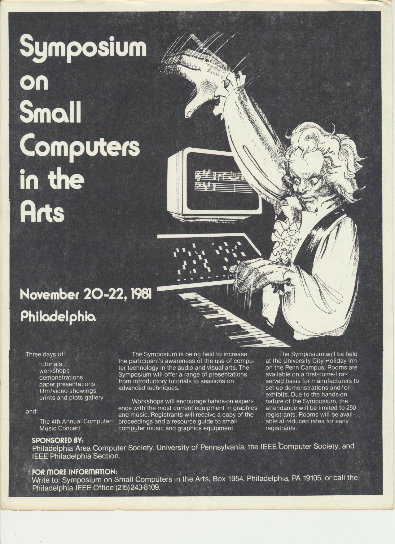 Cover of the proceedings of the 1981 Symposium on Small Computers in the Arts, the second edition of the annual Philadelphia gathering founded in 1980.