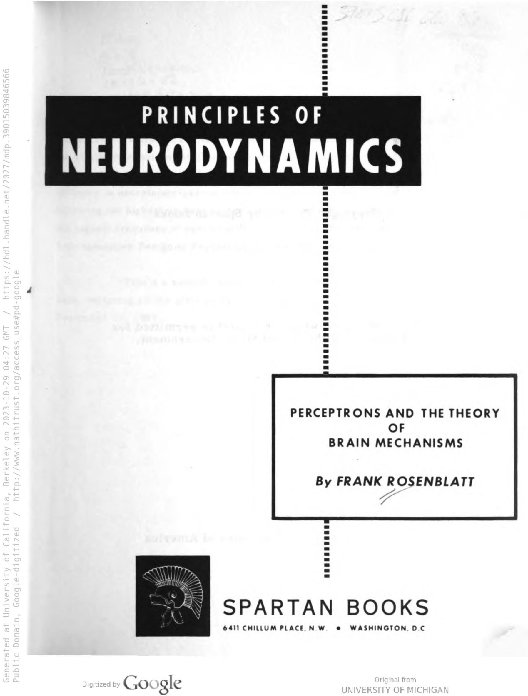 The title page of Principles of Neurodynamics (1962).