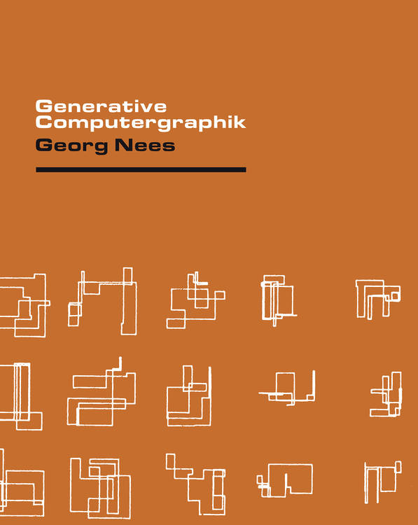 Ochre book cover with the title Generative Computergraphik and white angular computer-generated line figures.