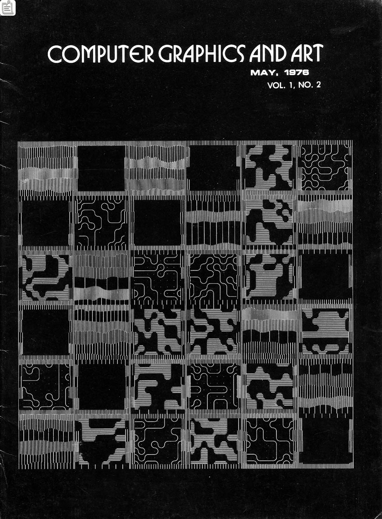 Cover of Computer Graphics and Art, vol. 1, no. 2 (May 1976), the journal's first year under editor Grace Hertlein.