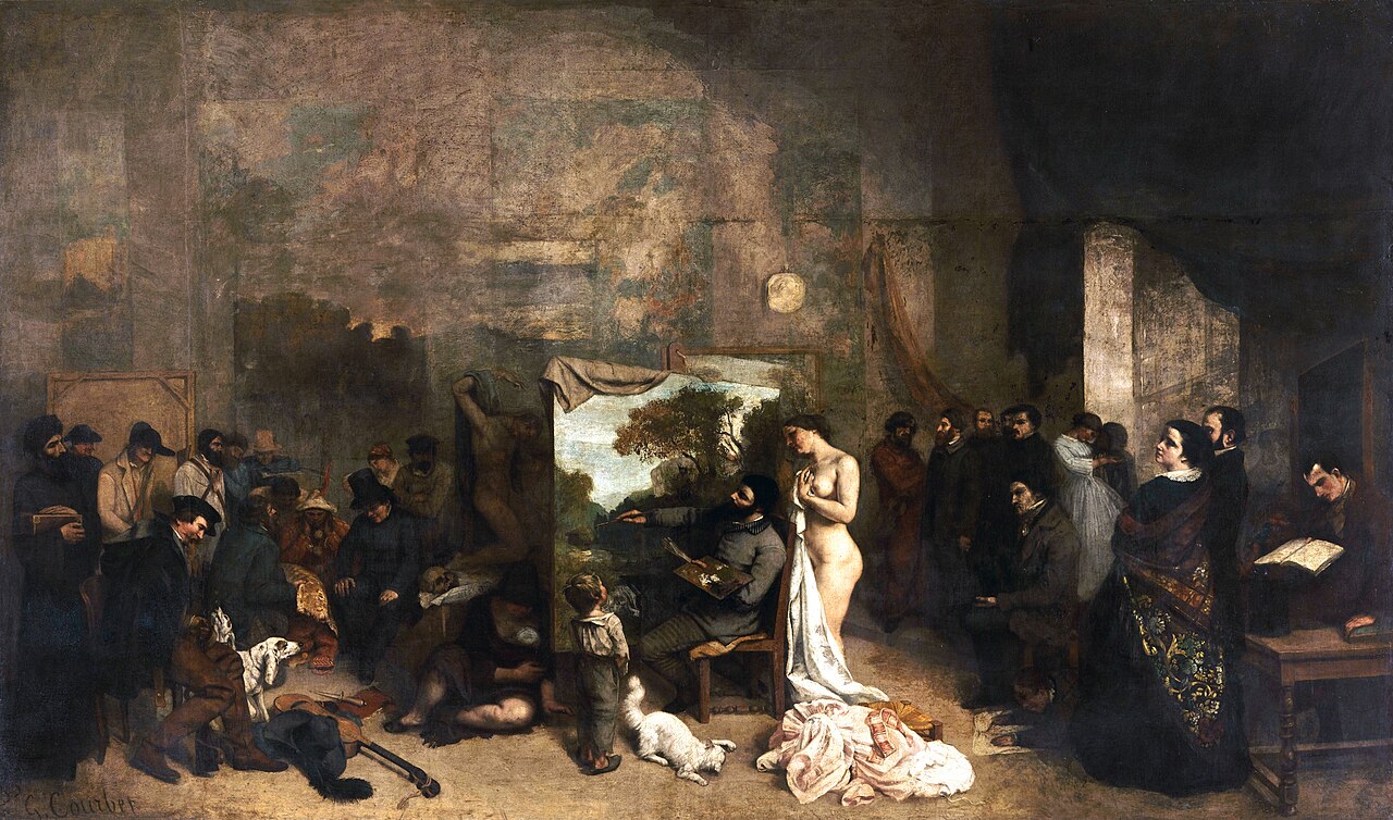 The Painter's Studio, the monumental canvas rejected by the 1855 Exposition Universelle jury and shown instead in Courbet's own Pavilion of Realism.