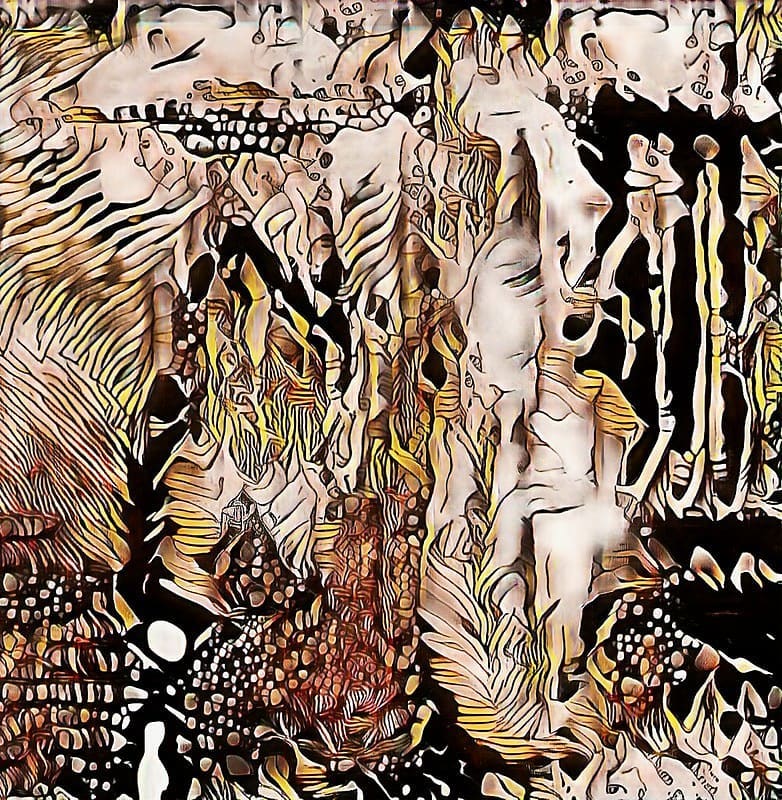 Helena Sarin's GAN work Inferno as published on its exhibition page in the 2019 Computer Vision Art Gallery, the show in which it was exhibited.