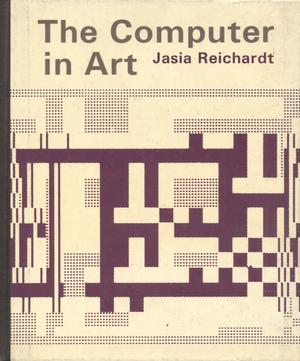 The Computer in Art book cover with cream and purple geometric computer graphics.
