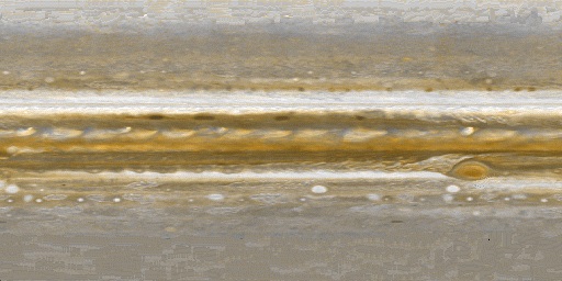 A rectangular texture map of Jupiter’s cream, ochre and brown cloud bands.