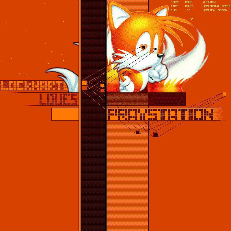 A screen from ps0.praystation.v0, Joshua Davis's first version of praystation.com, with the pixel-lettered PRAYSTATION wordmark over an orange game-derived composition.