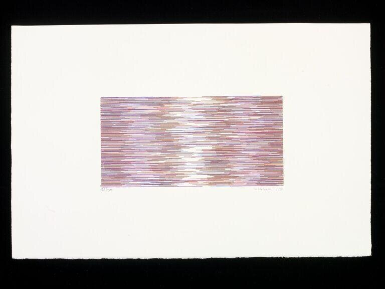 A computer-plotted print by Vera Molnar in the V&A, acquired in 1981; Molnar wrote the Kandinsky-inspired reflection on computers in art for the 1982 CISI exhibition L'Art et l'ordinateur, but this is not an image of that exhibition.