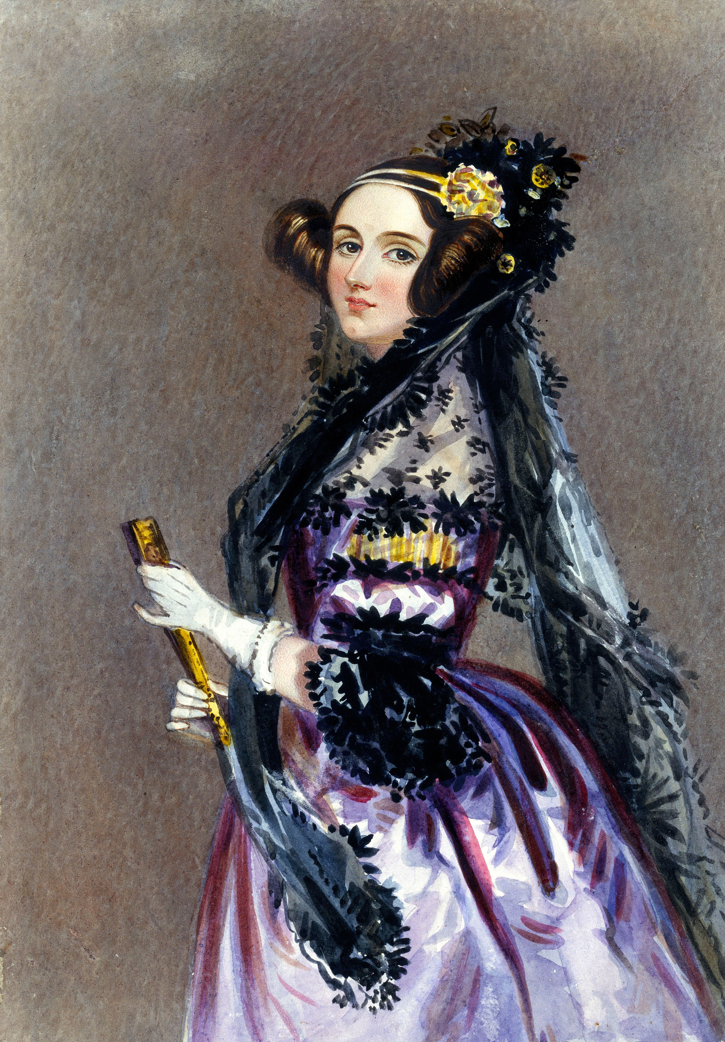 A watercolor portrait of Ada Lovelace by Alfred Edward Chalon, about 1840.