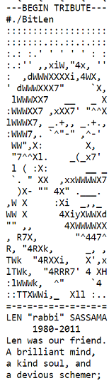 Len Sassaman ASCII Tribute on Bitcoin