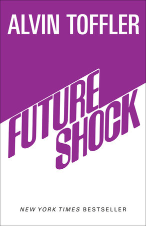 Purple-and-white cover of Alvin Toffler’s Future Shock, with its title slanting upward.