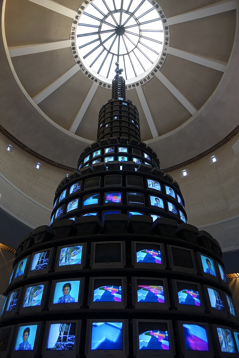 Nam June Paik Builds Media Tower for Seoul Olympics