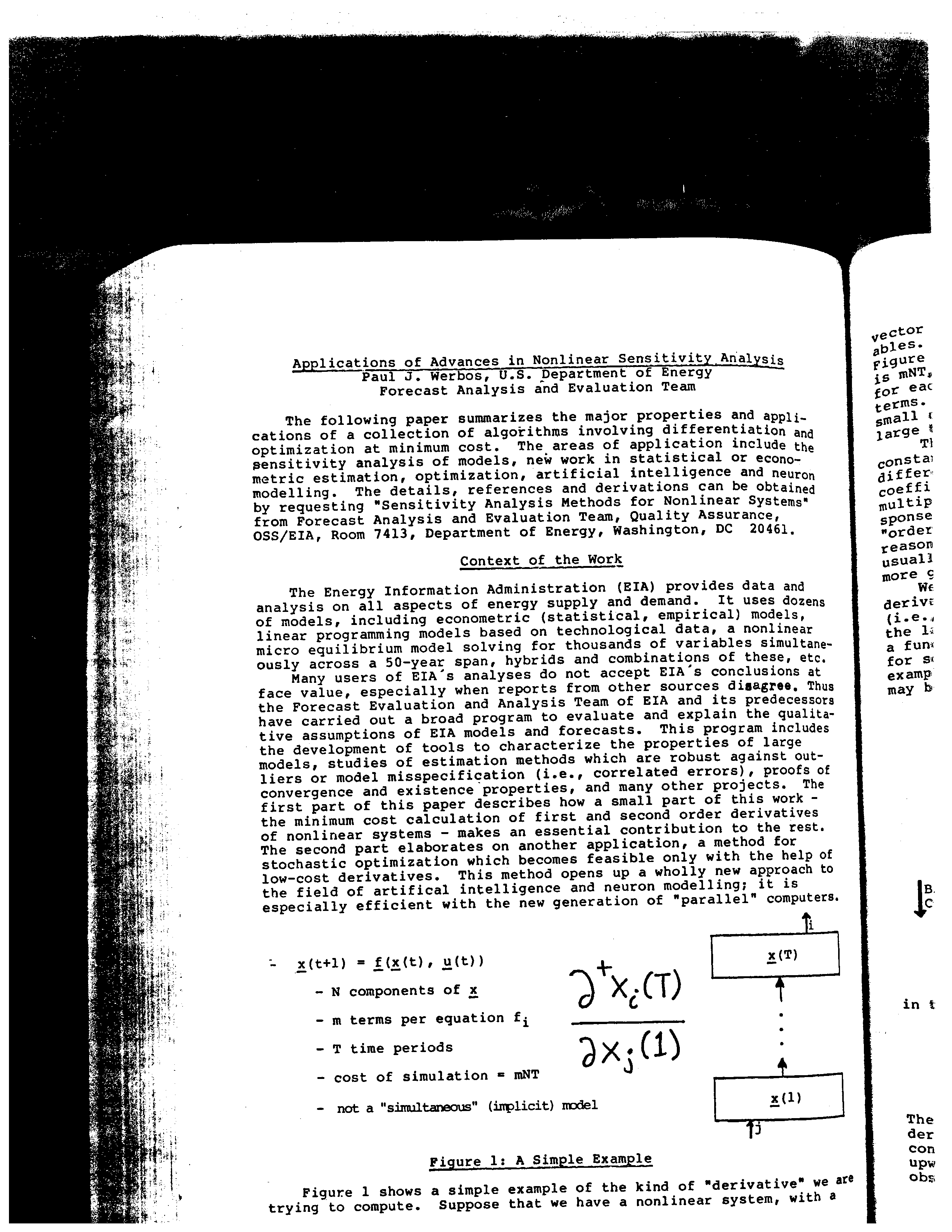 Original typewritten paper opening, with Werbos’s name, abstract and a hand-drawn sensitivity-analysis diagram.