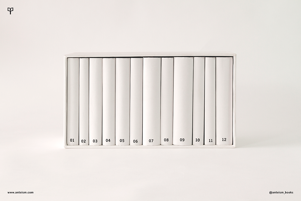 The twelve-volume ReRites box set photographed against a white ground, the numbered spines running 01 to 12; a photograph of the printed object, not of the generated text.