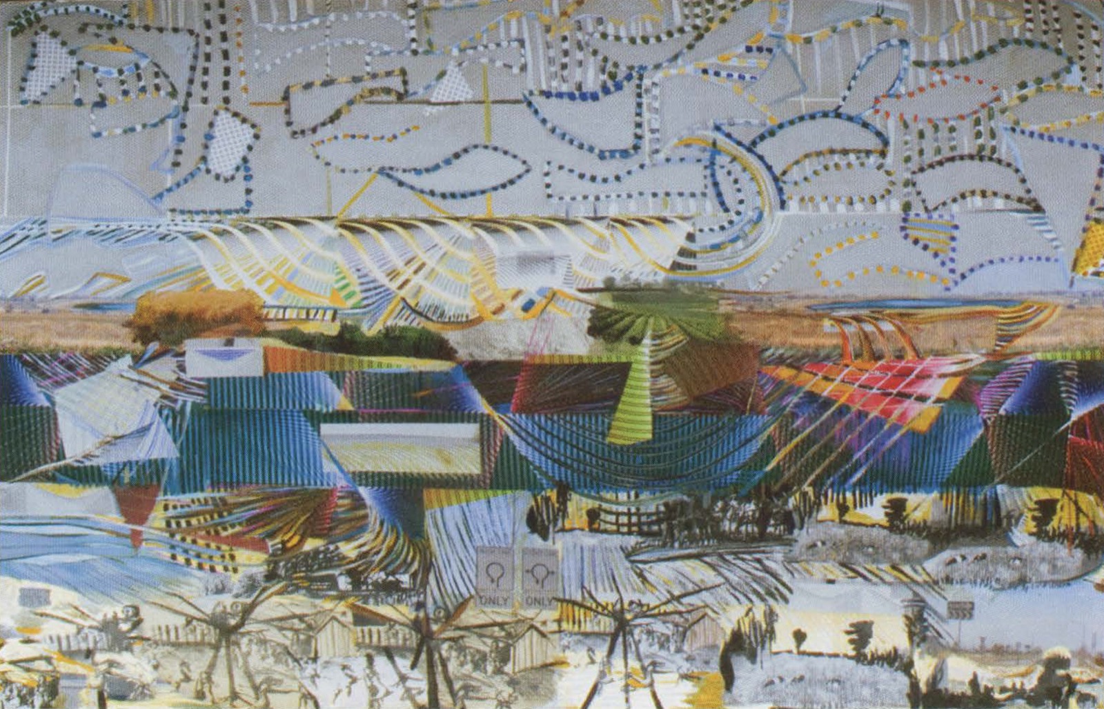 Anna Ursyn's Rondo as reproduced in the ACM SIGGRAPH Art Show Archives, combining her FORTRAN-generated structures with scanned photographic content.