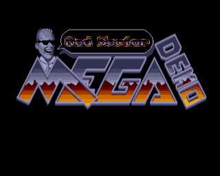 Pixel-art Red Sector Megademo title on a black background.