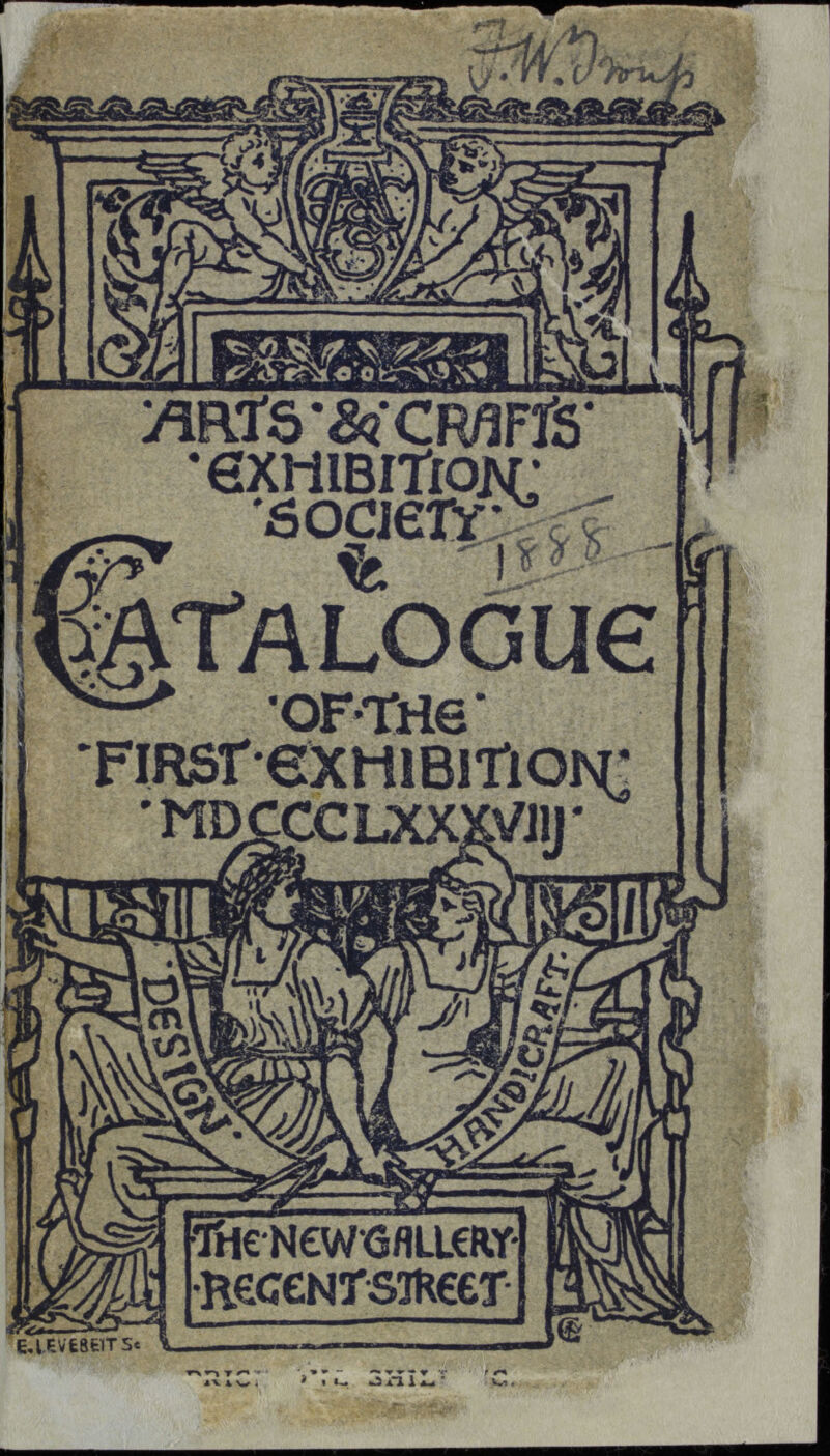 Cover of the catalogue of the Arts and Crafts Exhibition Society's first annual exhibition, held at the New Gallery, Regent Street, London, in the autumn of 1888.