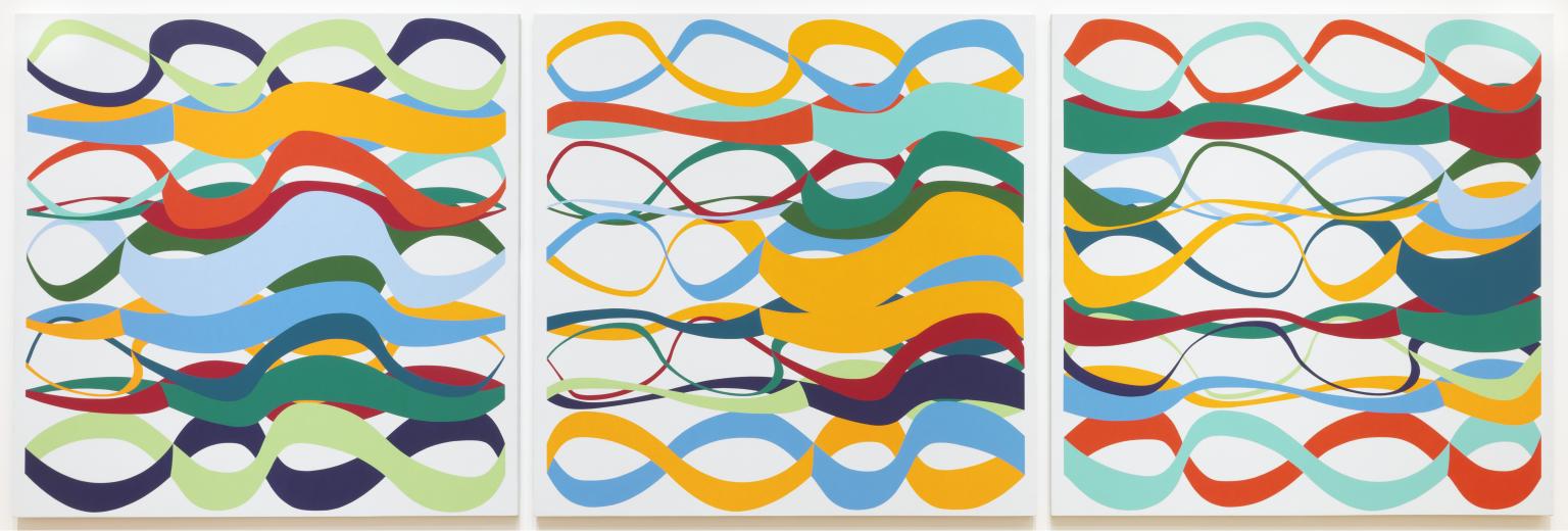 Jeffrey Steele's Curvilinear Structure (Abakum), 1972, acrylic on three canvases — a systems painting by the founder of the Systems group.
