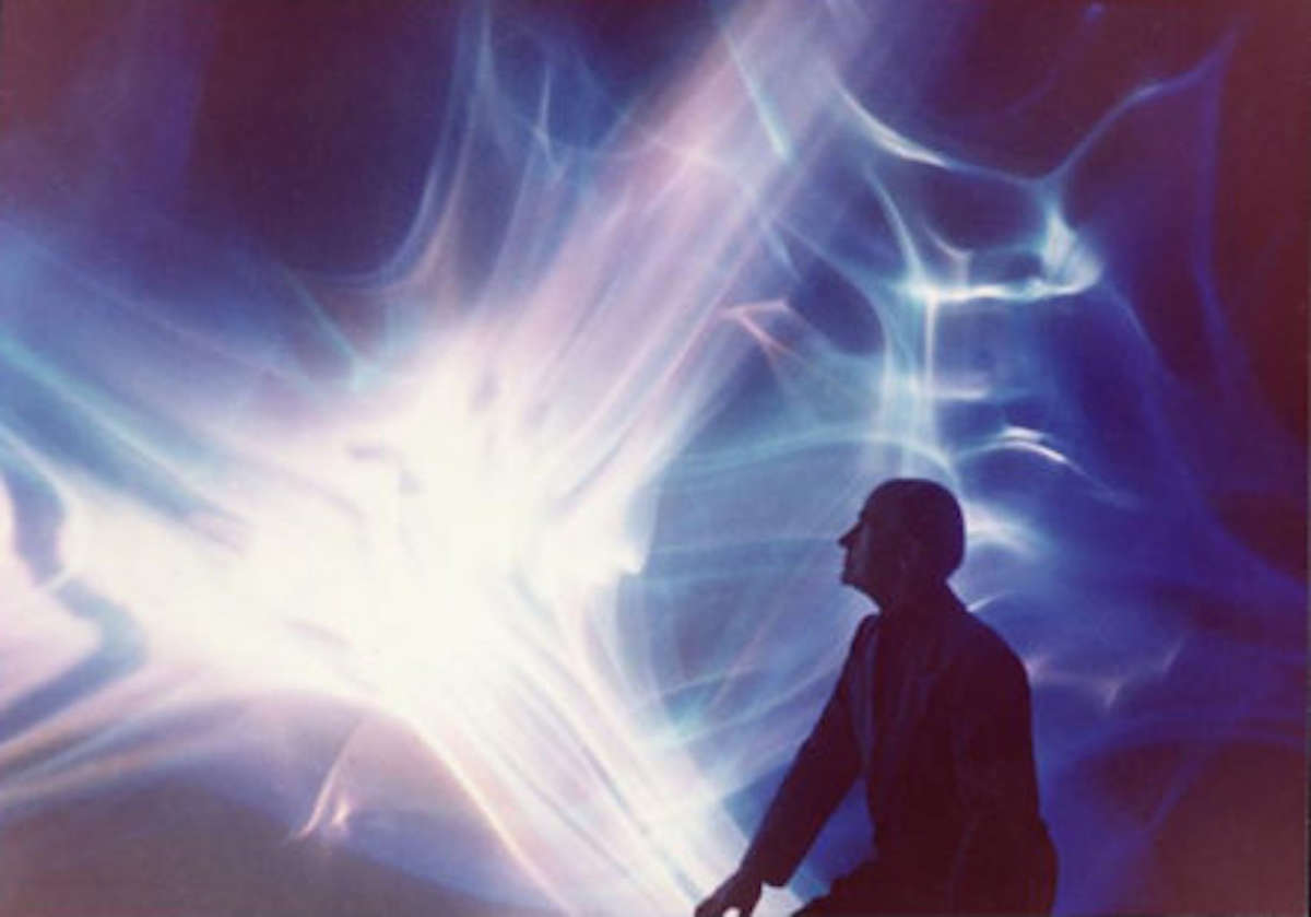 Thomas Wilfred with Lumia Suite, Opus 158, the light composition MoMA commissioned in 1963 and kept on almost continuous view until it was dismantled after 1980.