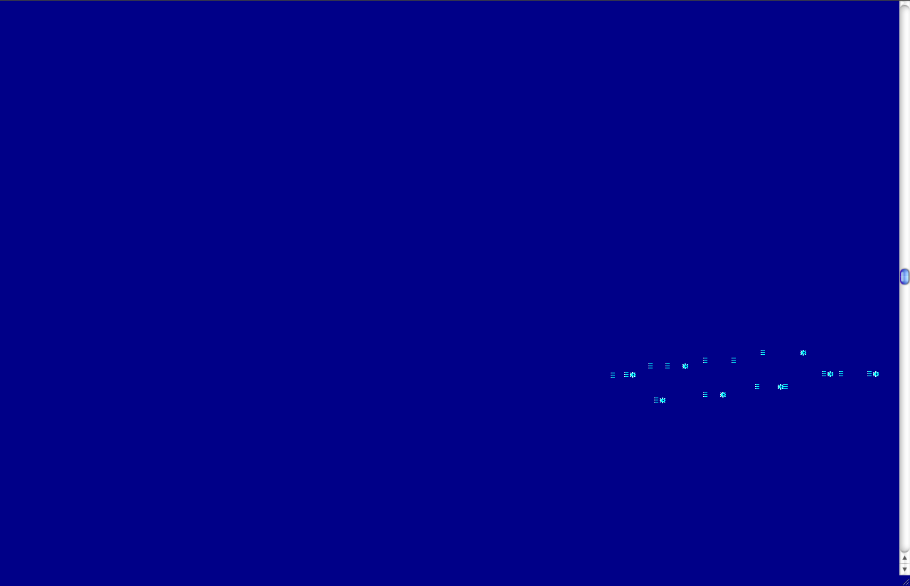 A browser screenshot of Holger Friese's unendlich, fast..., showing the near-monochrome blue field with its cluster of tiny marks at right and the scrollbars that are the work's only navigation.
