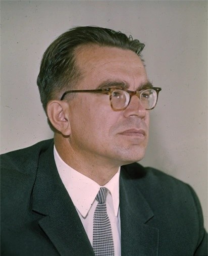 A portrait of Viktor Glushkov, director of the Institute of Cybernetics in Kyiv.