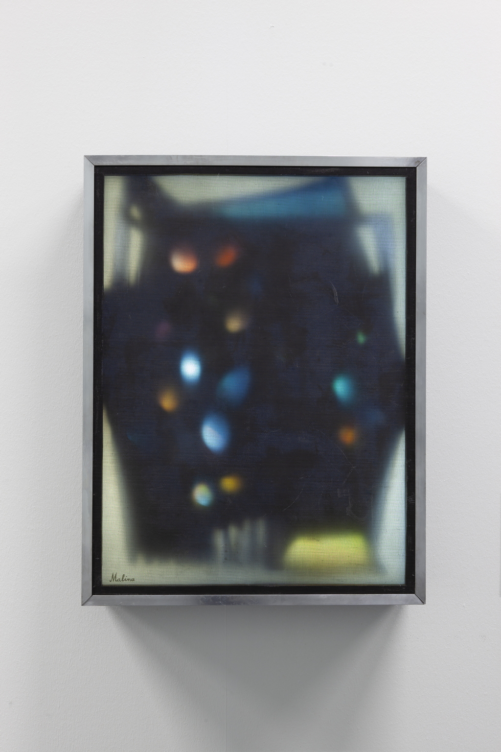 Frank Malina's Voyage II (1957), a Lumidyne-system light object of illuminant, electronics, motor and painted Plexiglas panes, 81 x 62 x 8 cm, in the ZKM collection.