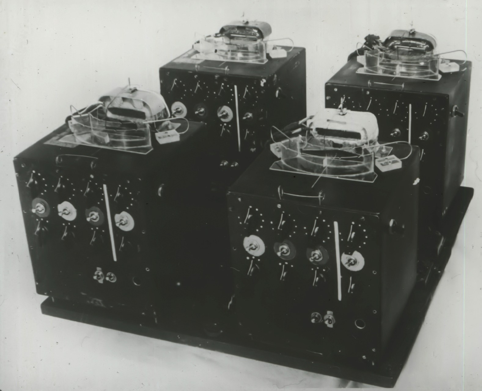 The four units of Ashby's homeostat, each built from an ex-RAF bomb control unit.