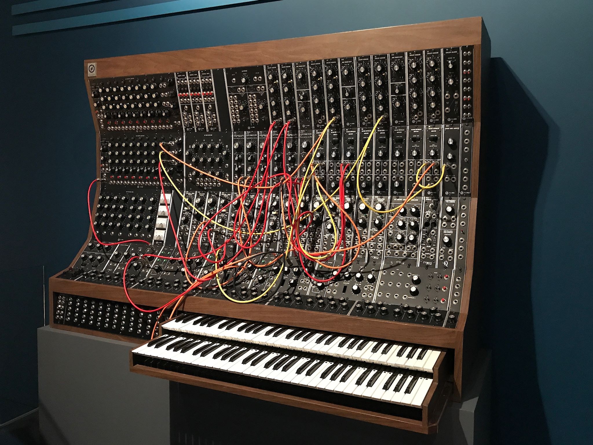 An early Moog modular synthesizer, the instrument Carlos played on Switched-On Bach.